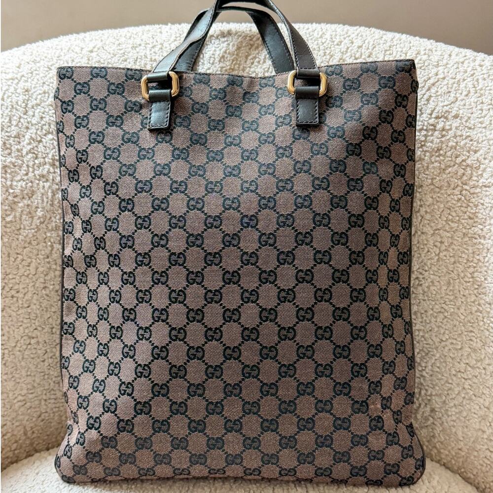 GUCCI GG Supreme Monogram Dark Brown Canvas and Leather Tote